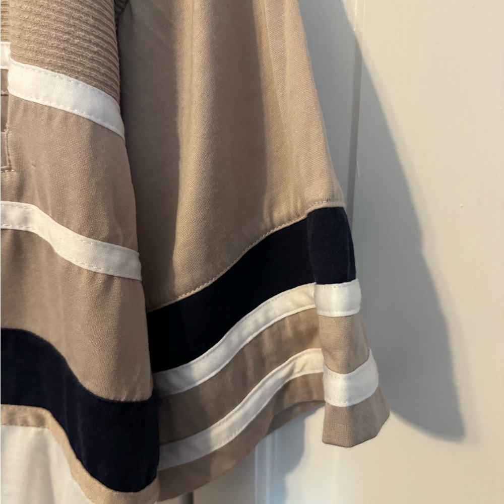 Classic Men's Striped Polo Shirt - Tan, Navy, and White. Versatile! Like new! - Picture 2 of 10